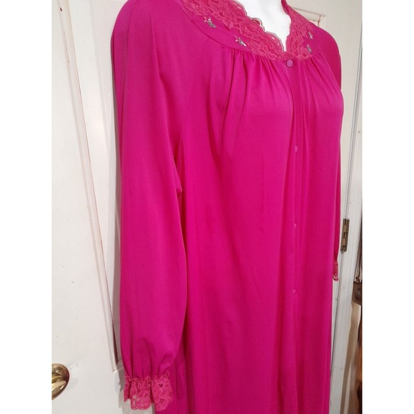 Vintage Robe, Womens, Shadowline. Floor Length, Lace Detail Pink Robe Crepe L - Picture 2 of 6